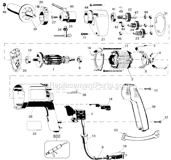 Page A Diagram and Parts List for 22813 Type 2 Black and Decker Electric Drill